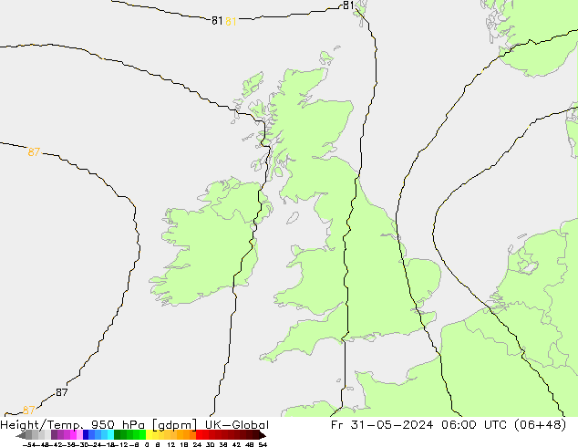 Height/Temp. 950 hPa UK-Global Pá 31.05.2024 06 UTC