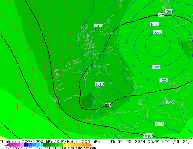 500-1000 hPa Kalınlığı UK-Global Per 30.05.2024 03 UTC