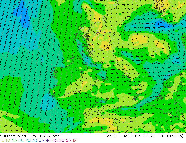 Surface wind UK-Global We 29.05.2024 12 UTC