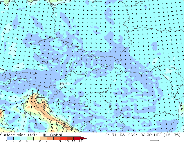 wiatr 10 m (bft) UK-Global pt. 31.05.2024 00 UTC