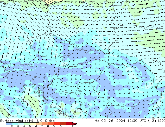 Bodenwind (bft) UK-Global Mo 03.06.2024 12 UTC