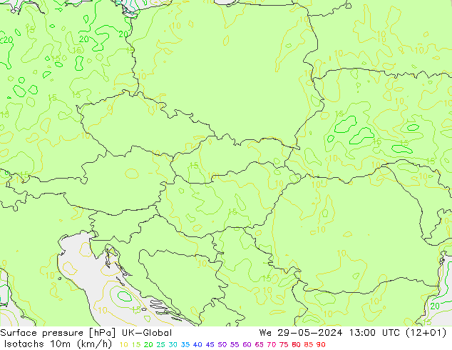 Isotachs (kph) UK-Global We 29.05.2024 13 UTC