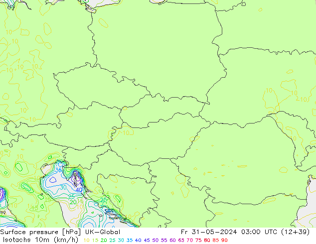 Eşrüzgar Hızları (km/sa) UK-Global Cu 31.05.2024 03 UTC