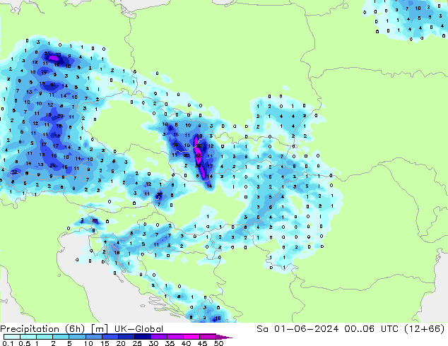 Precipitation (6h) UK-Global So 01.06.2024 06 UTC