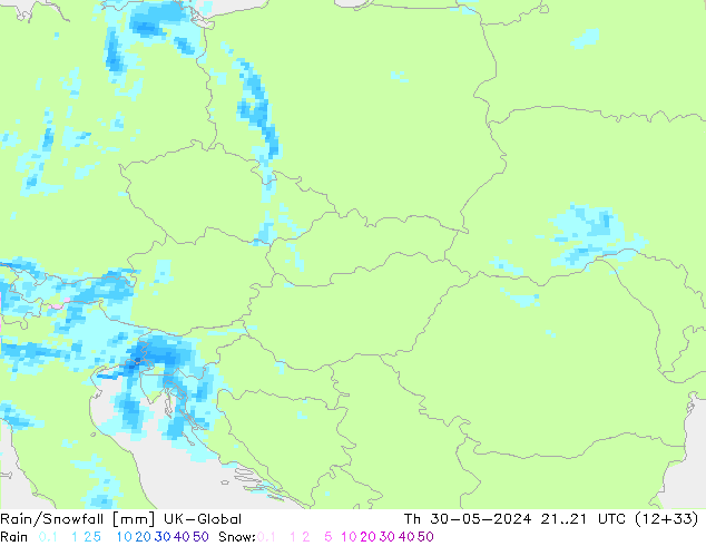 Rain/Snowfall UK-Global czw. 30.05.2024 21 UTC