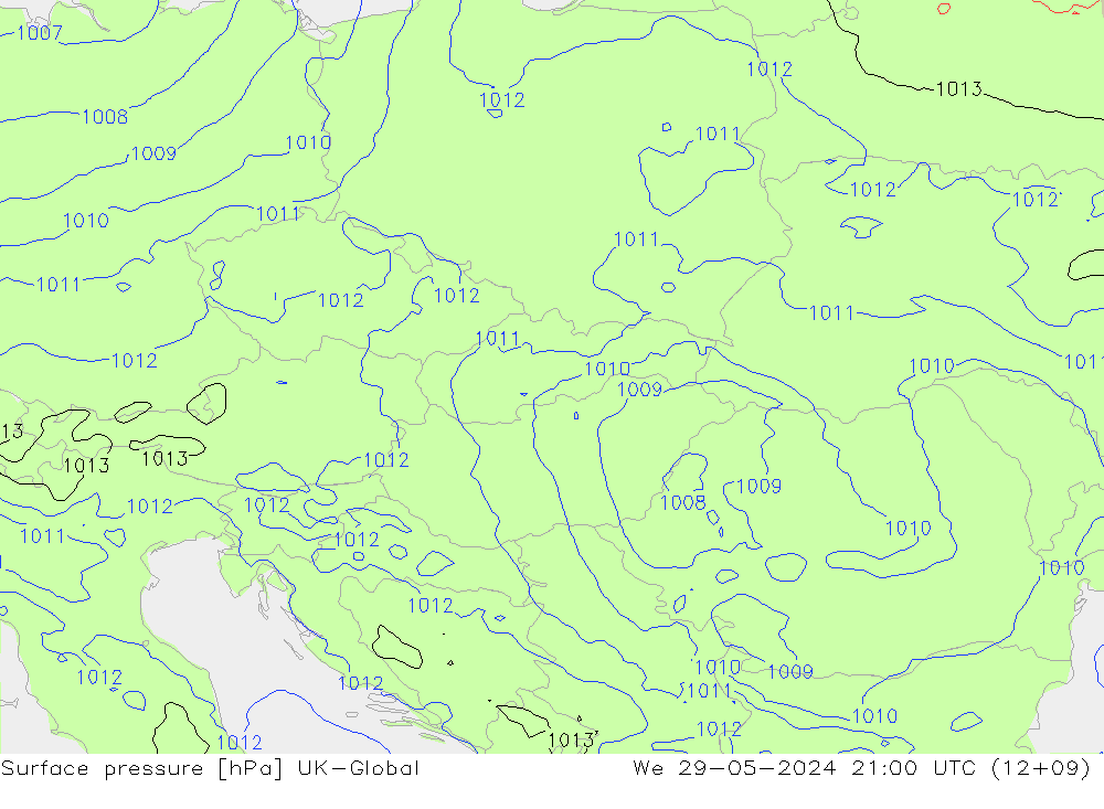 Atmosférický tlak UK-Global St 29.05.2024 21 UTC