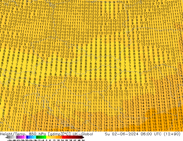 Height/Temp. 850 hPa UK-Global Su 02.06.2024 06 UTC