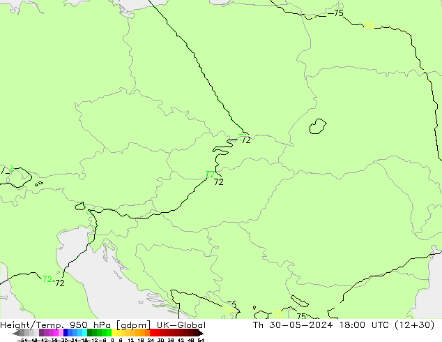 Height/Temp. 950 hPa UK-Global Čt 30.05.2024 18 UTC