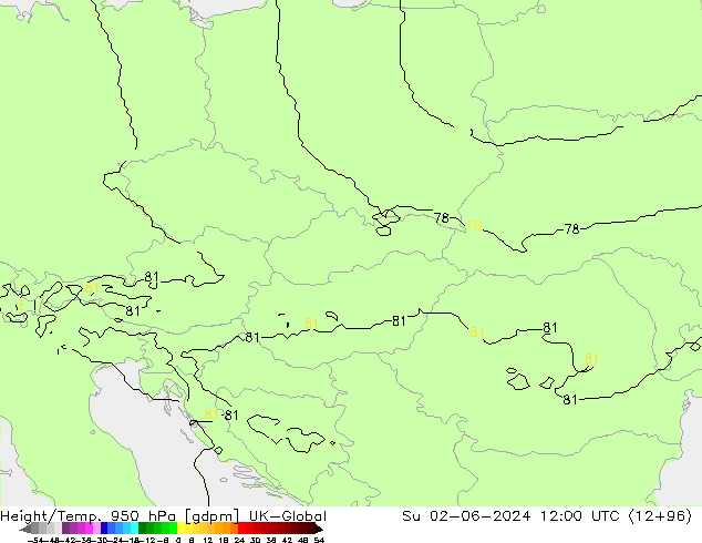 Height/Temp. 950 hPa UK-Global Su 02.06.2024 12 UTC