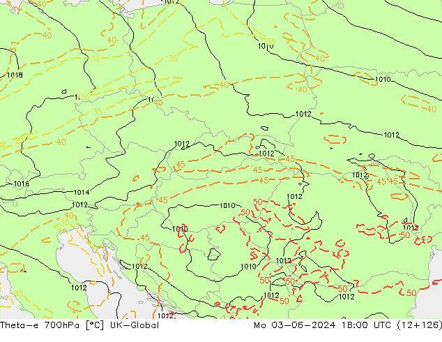 Theta-e 700hPa UK-Global Mo 03.06.2024 18 UTC