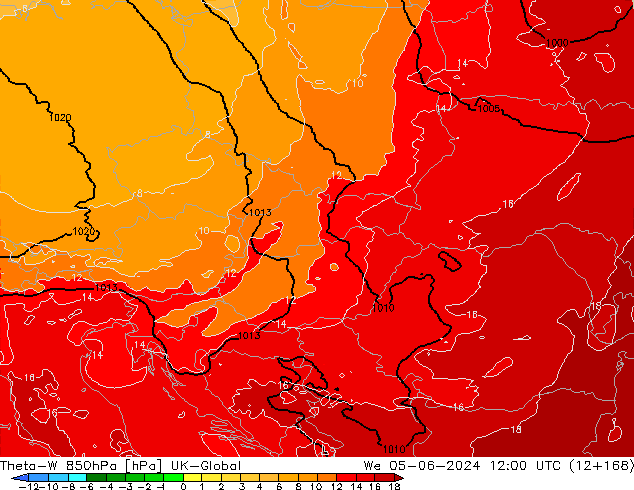 Theta-W 850hPa UK-Global We 05.06.2024 12 UTC