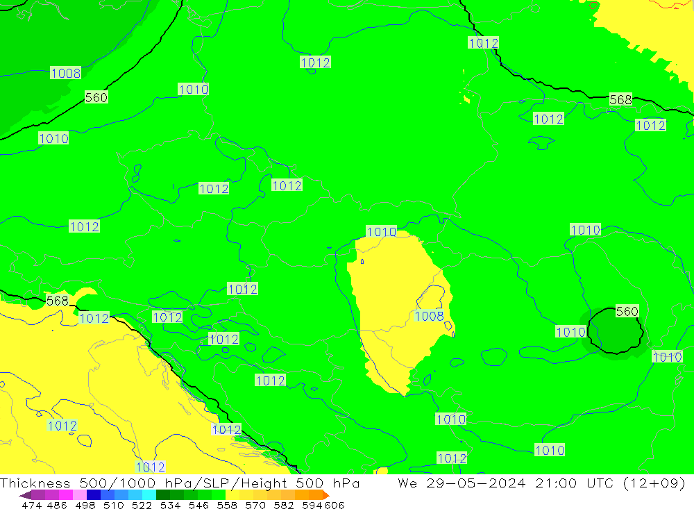 Thck 500-1000hPa UK-Global Qua 29.05.2024 21 UTC