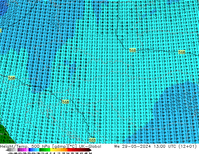 Height/Temp. 500 hPa UK-Global  29.05.2024 13 UTC