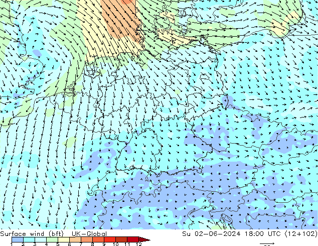 wiatr 10 m (bft) UK-Global nie. 02.06.2024 18 UTC