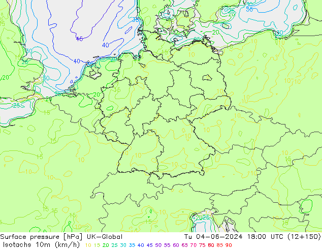 Isotachs (kph) UK-Global Út 04.06.2024 18 UTC