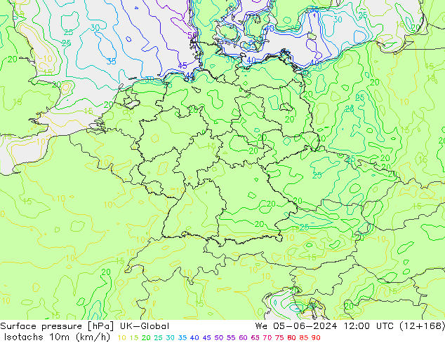 Isotachs (kph) UK-Global We 05.06.2024 12 UTC