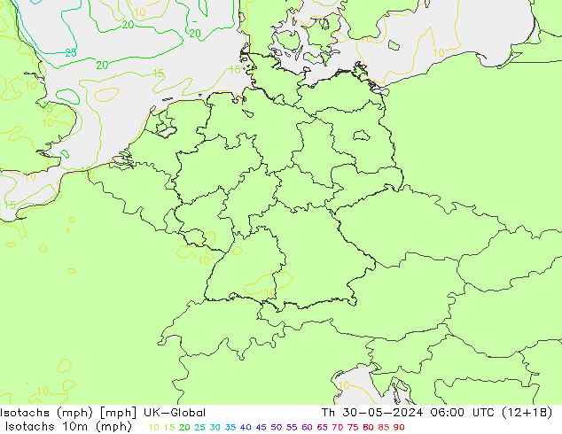 Isotachs (mph) UK-Global jeu 30.05.2024 06 UTC