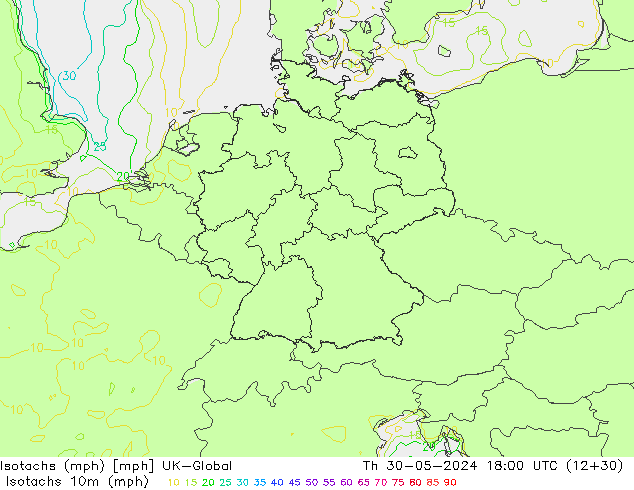 Isotachs (mph) UK-Global jeu 30.05.2024 18 UTC