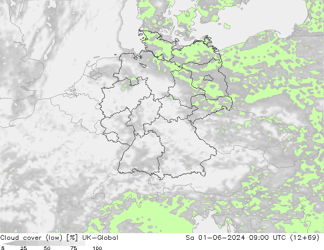 Cloud cover (low) UK-Global Sa 01.06.2024 09 UTC