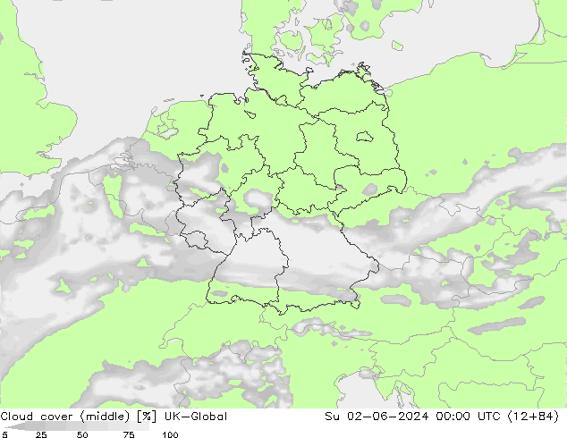 Cloud cover (middle) UK-Global Su 02.06.2024 00 UTC