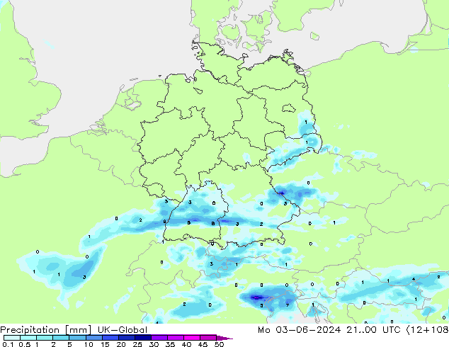 Srážky UK-Global Po 03.06.2024 00 UTC