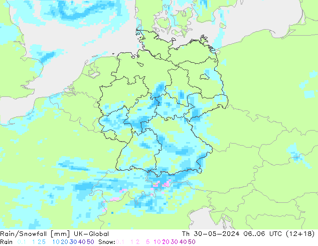 Rain/Snowfall UK-Global jeu 30.05.2024 06 UTC