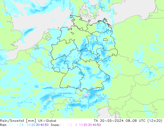 Regen/Sneeuwval UK-Global do 30.05.2024 08 UTC