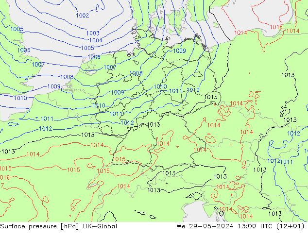 Atmosférický tlak UK-Global St 29.05.2024 13 UTC