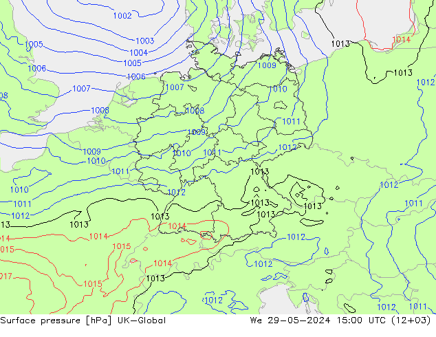 Surface pressure UK-Global We 29.05.2024 15 UTC