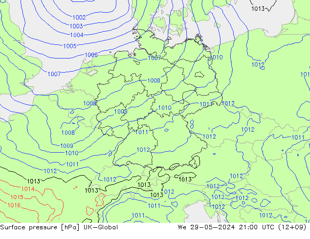 pressão do solo UK-Global Qua 29.05.2024 21 UTC