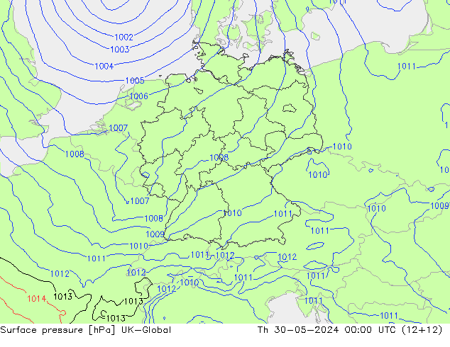 Presión superficial UK-Global jue 30.05.2024 00 UTC