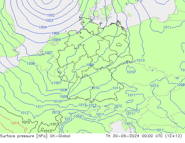 Surface pressure UK-Global Th 30.05.2024 00 UTC