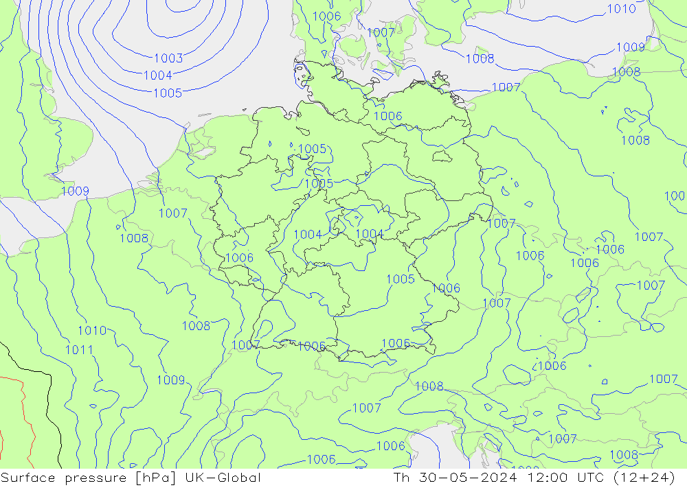 Surface pressure UK-Global Th 30.05.2024 12 UTC