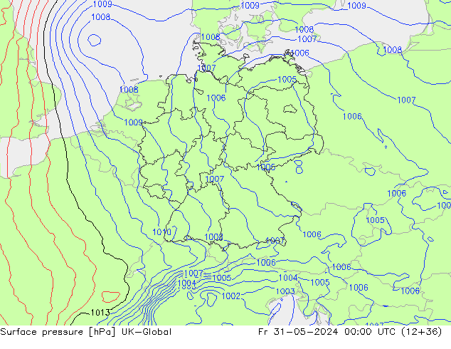 Surface pressure UK-Global Fr 31.05.2024 00 UTC