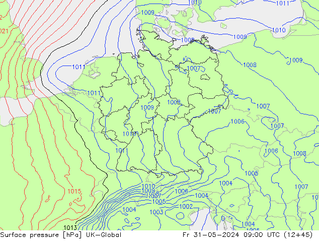 Atmosférický tlak UK-Global Pá 31.05.2024 09 UTC