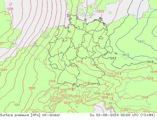 Surface pressure UK-Global Su 02.06.2024 00 UTC