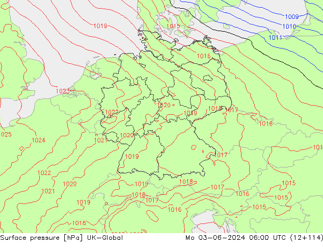 Atmosférický tlak UK-Global Po 03.06.2024 06 UTC