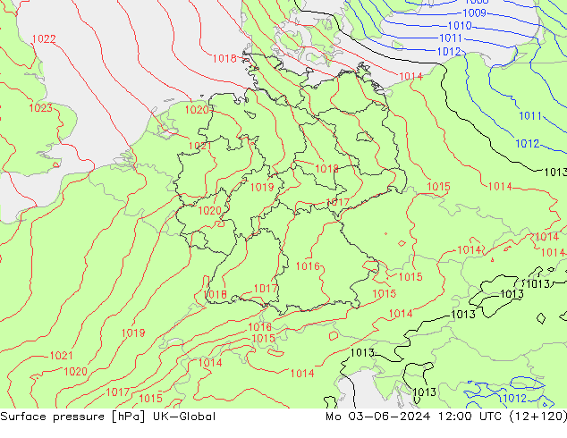 pressão do solo UK-Global Seg 03.06.2024 12 UTC