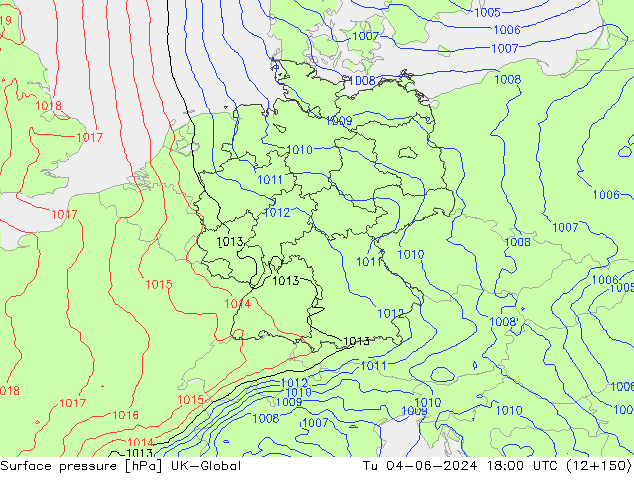Surface pressure UK-Global Tu 04.06.2024 18 UTC