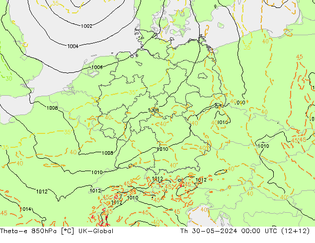 Theta-e 850hPa UK-Global Th 30.05.2024 00 UTC