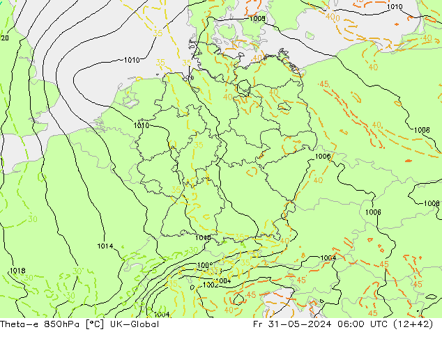 Theta-e 850hPa UK-Global  31.05.2024 06 UTC