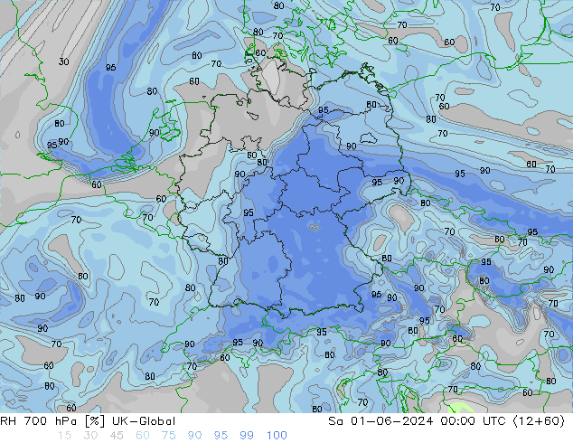 RH 700 гПа UK-Global сб 01.06.2024 00 UTC