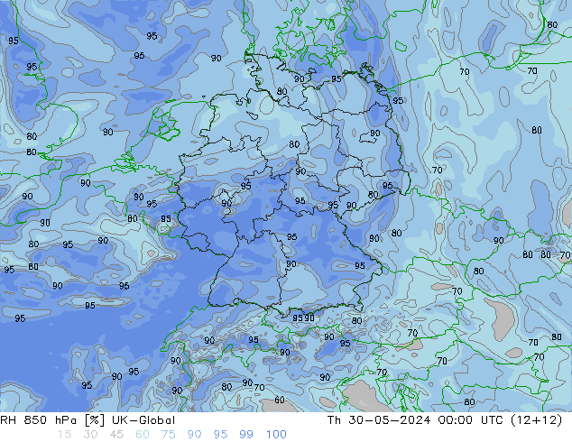 RH 850 hPa UK-Global Th 30.05.2024 00 UTC