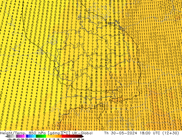 Hoogte/Temp. 850 hPa UK-Global do 30.05.2024 18 UTC