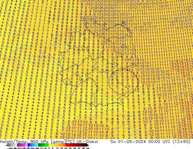 Height/Temp. 850 hPa UK-Global  01.06.2024 00 UTC