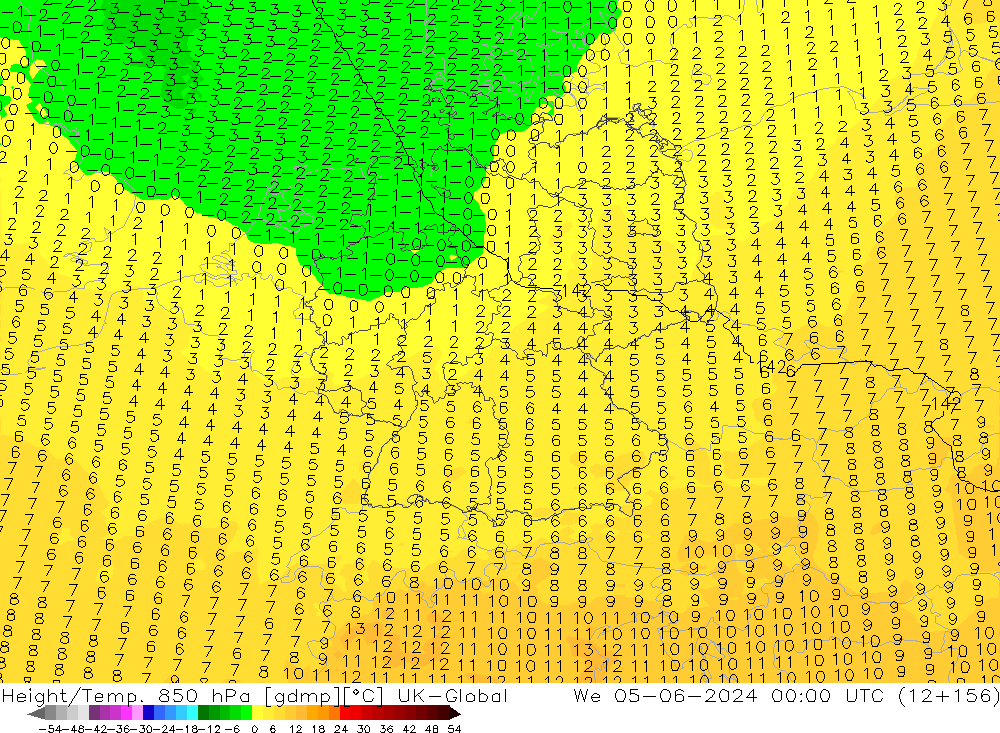 Yükseklik/Sıc. 850 hPa UK-Global Çar 05.06.2024 00 UTC