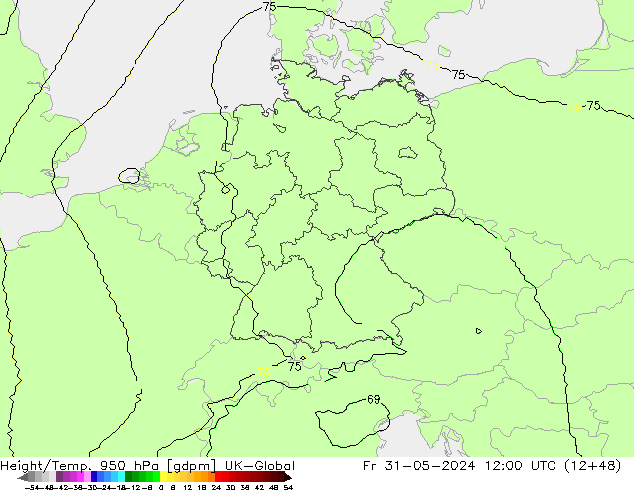 Height/Temp. 950 hPa UK-Global Sex 31.05.2024 12 UTC