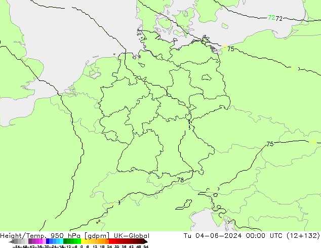 Height/Temp. 950 hPa UK-Global Út 04.06.2024 00 UTC