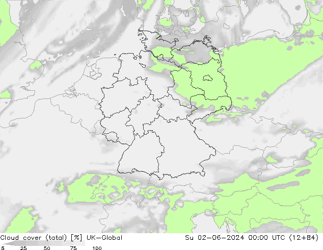 Bewolking (Totaal) UK-Global zo 02.06.2024 00 UTC