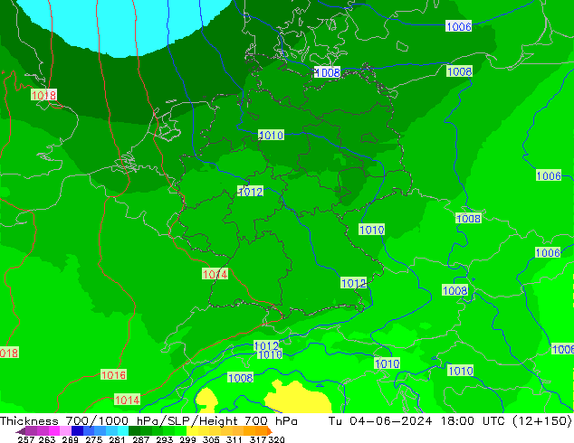 Thck 700-1000 hPa UK-Global Tu 04.06.2024 18 UTC